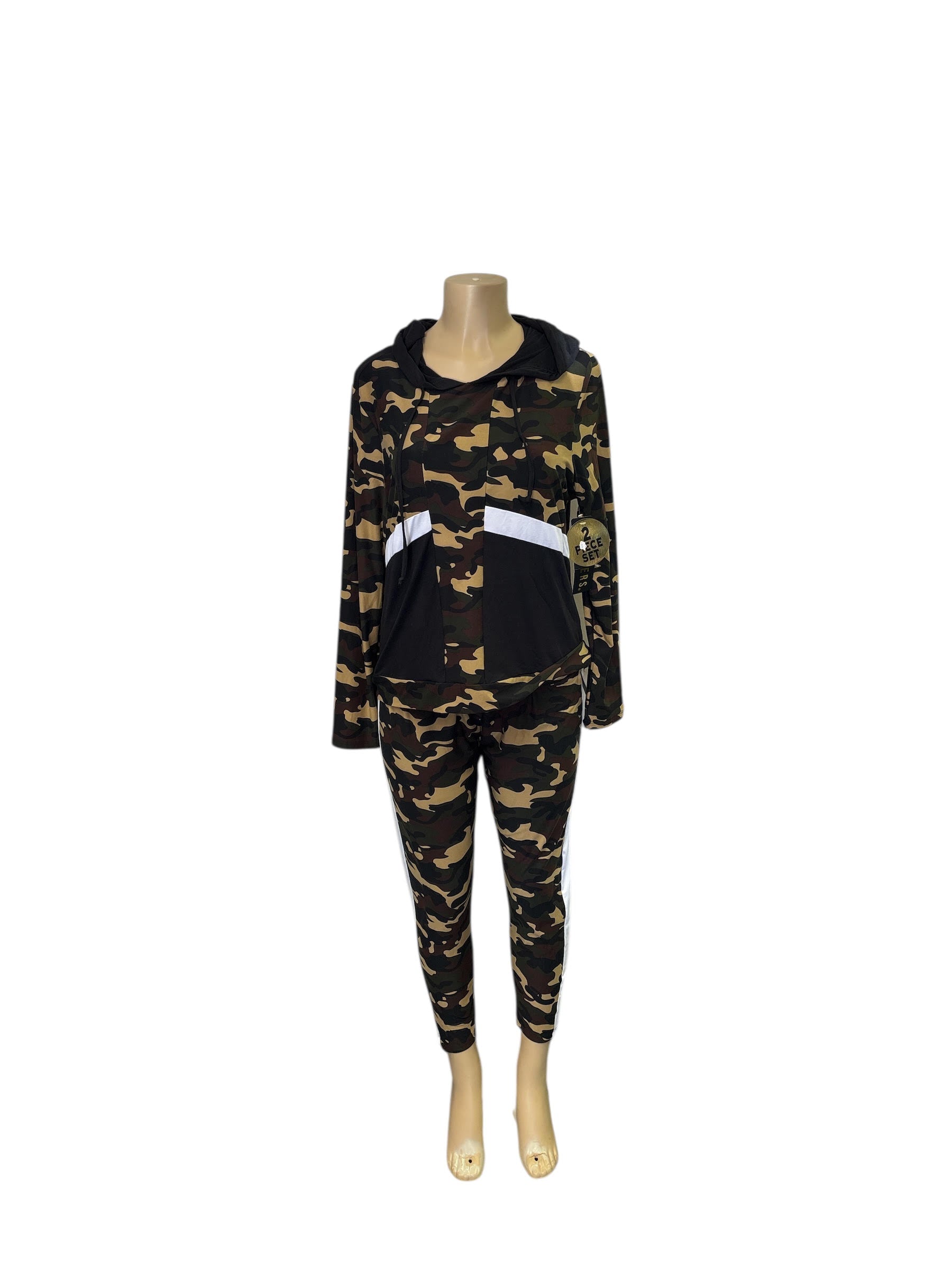 Camouflage Contrast Hooded Tracksuit Set