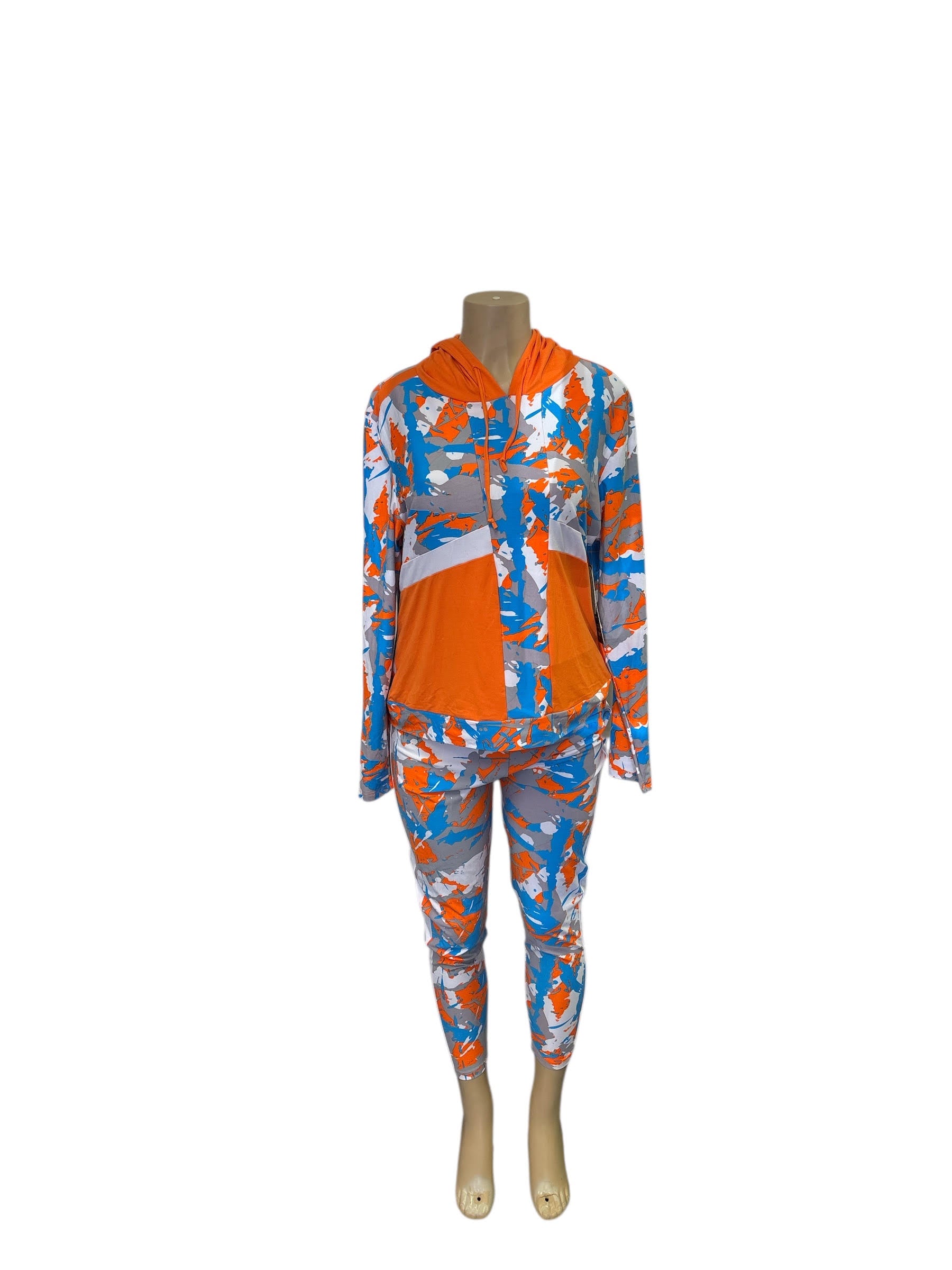 Neon Camo Contrast Hooded Tracksuit Set