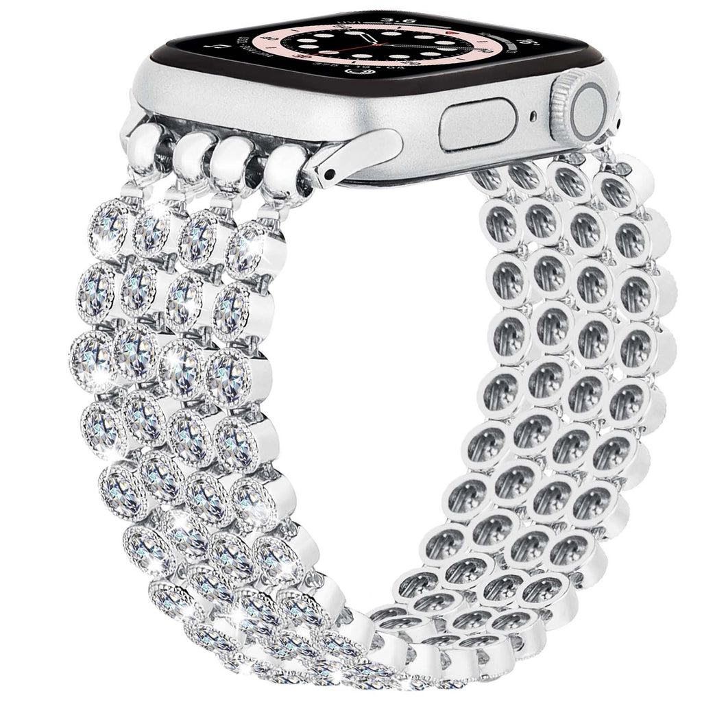 Crystal Diamond Bling Cz Silver Stretch Elastic Apple Watch