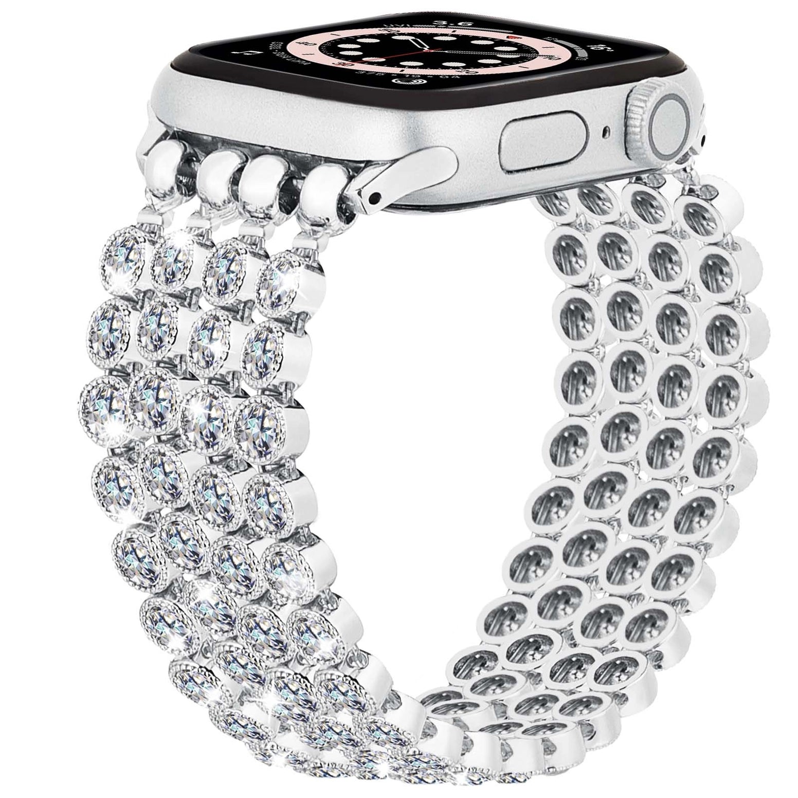 Crystal Diamond Bling Cz Silver Stretch Elastic Apple Watch