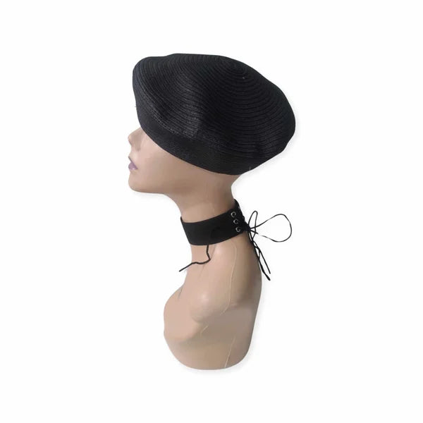 Chic Black Woven Beret Hat