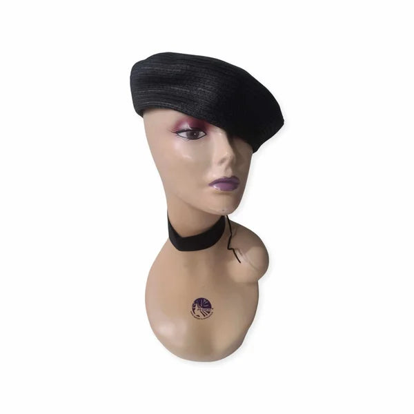 Chic Black Woven Beret Hat