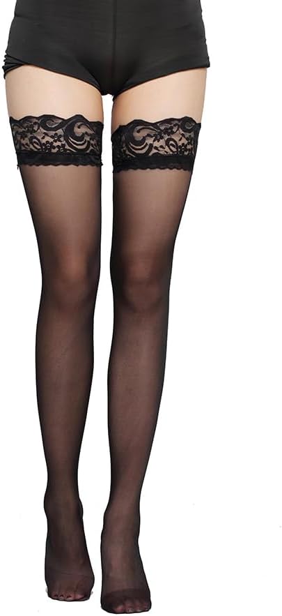 Black Lace Top Thigh-High Stockings