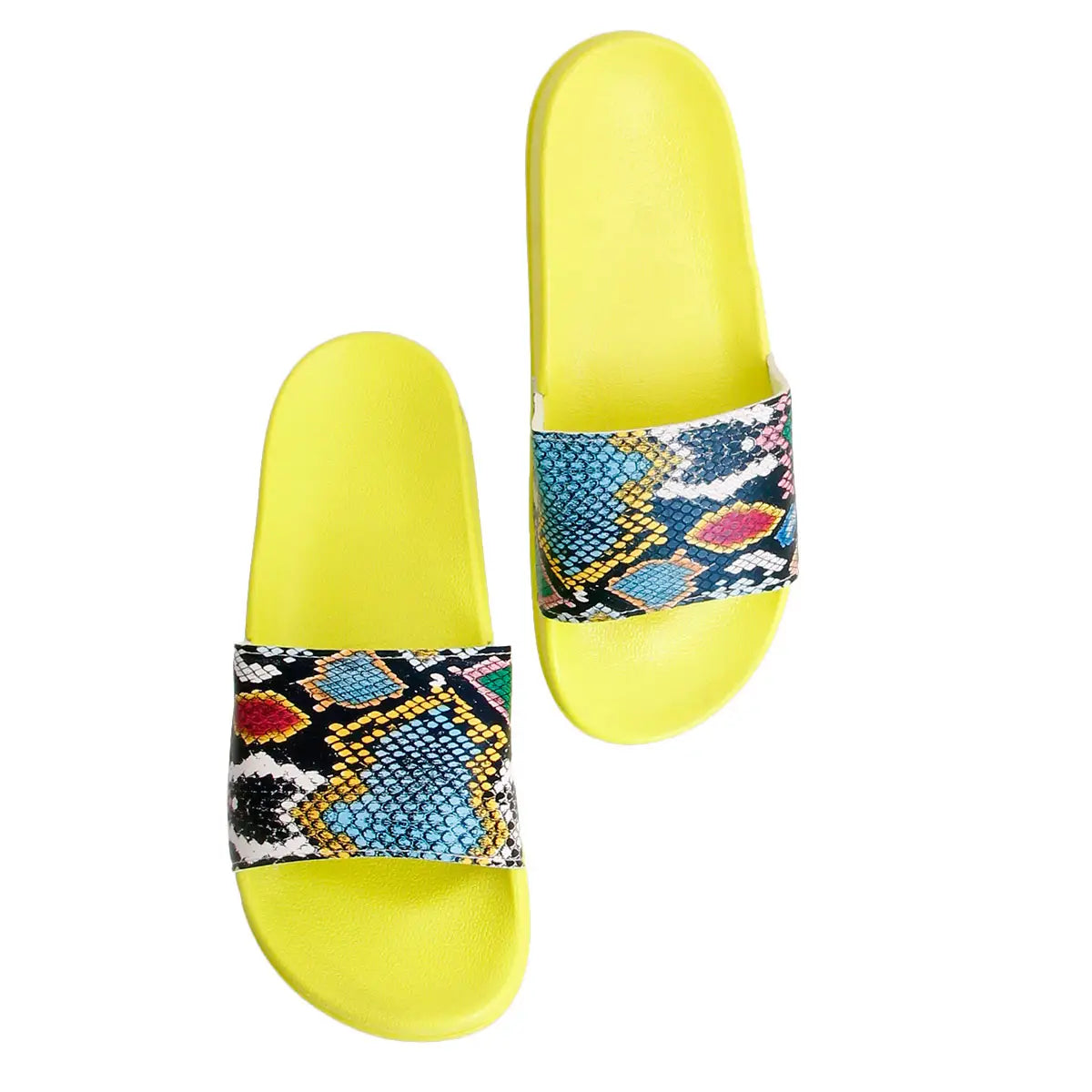 🌈 Neon Yellow Snakeskin Print Slide Sandals