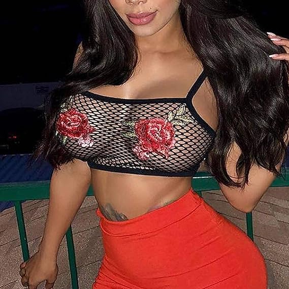 Floral Embroidered Fishnet Bralette.