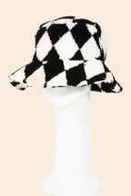 Black & White Checkerboard Fuzzy Bucket Hat