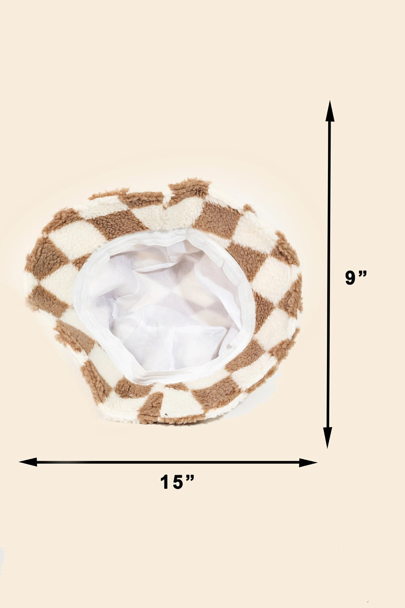 Black & White Checkerboard Fuzzy Bucket Hat