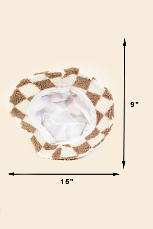 Black & White Checkerboard Fuzzy Bucket Hat