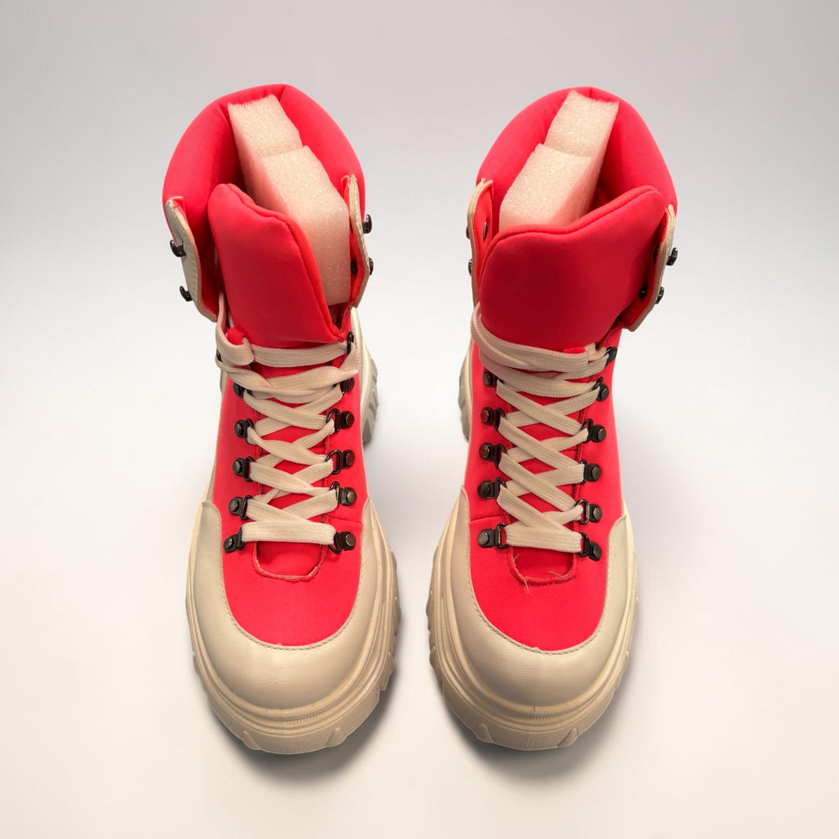Hot Pink & White Chunky Platform Combat Boots