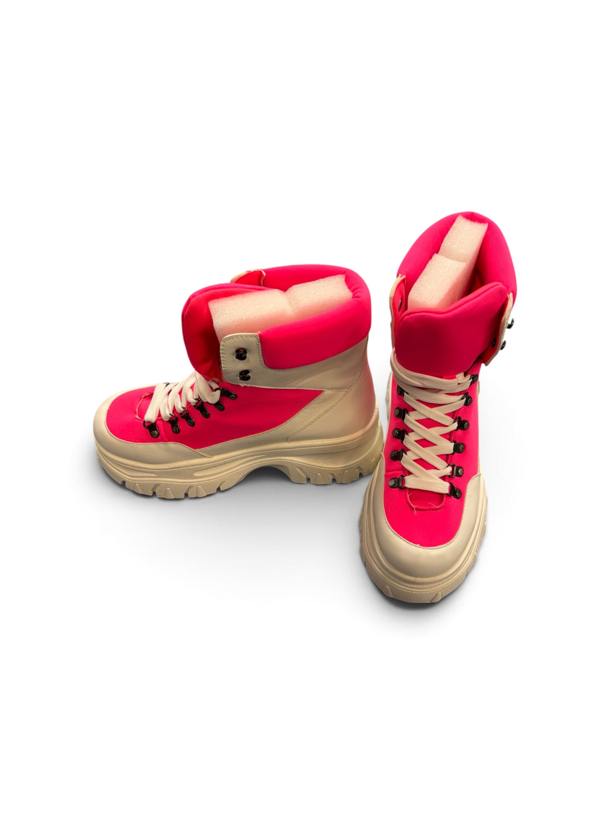 Hot Pink & White Chunky Platform Combat Boots