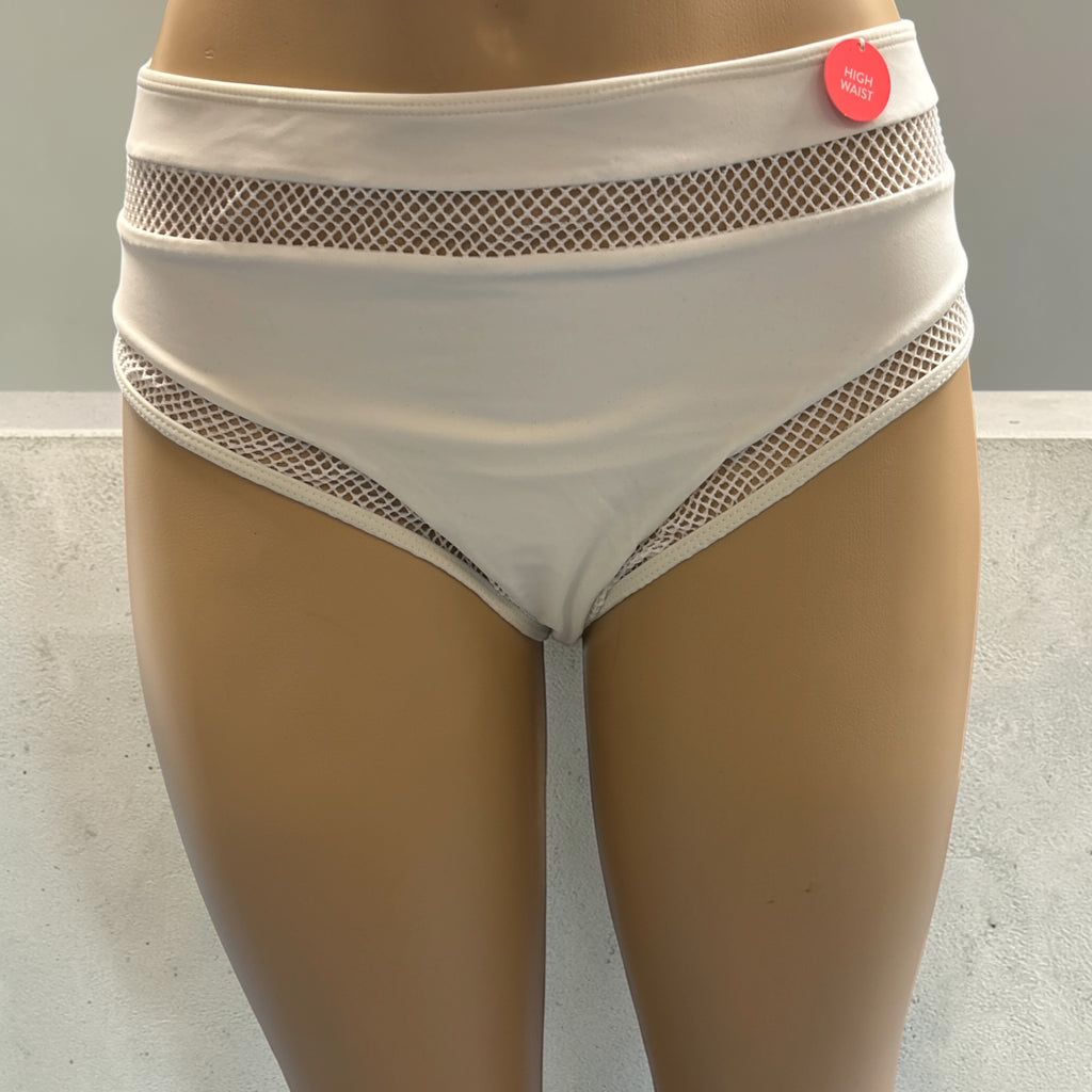 White High-Waist Mesh Insert Bikini Bottoms