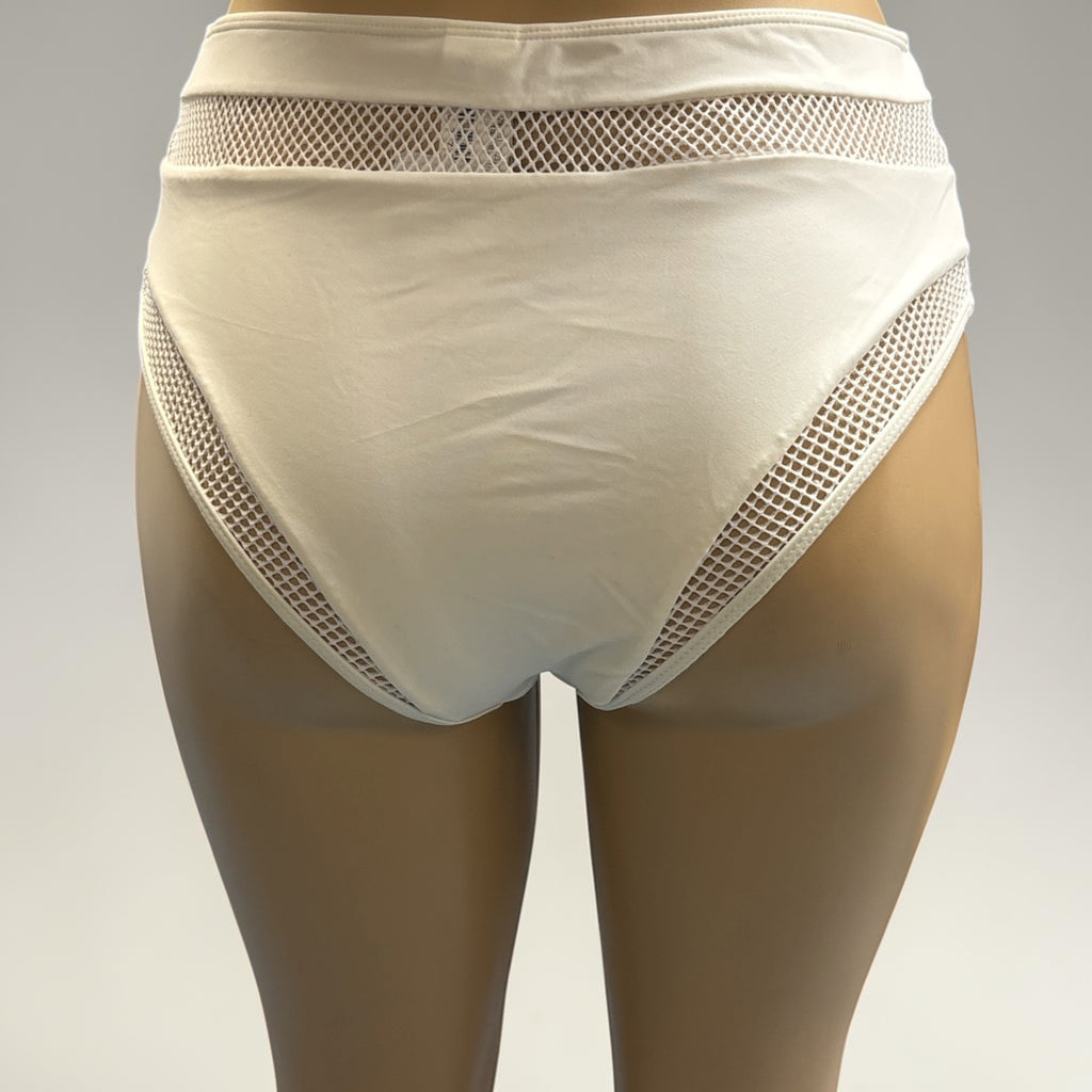 White High-Waist Mesh Insert Bikini Bottoms