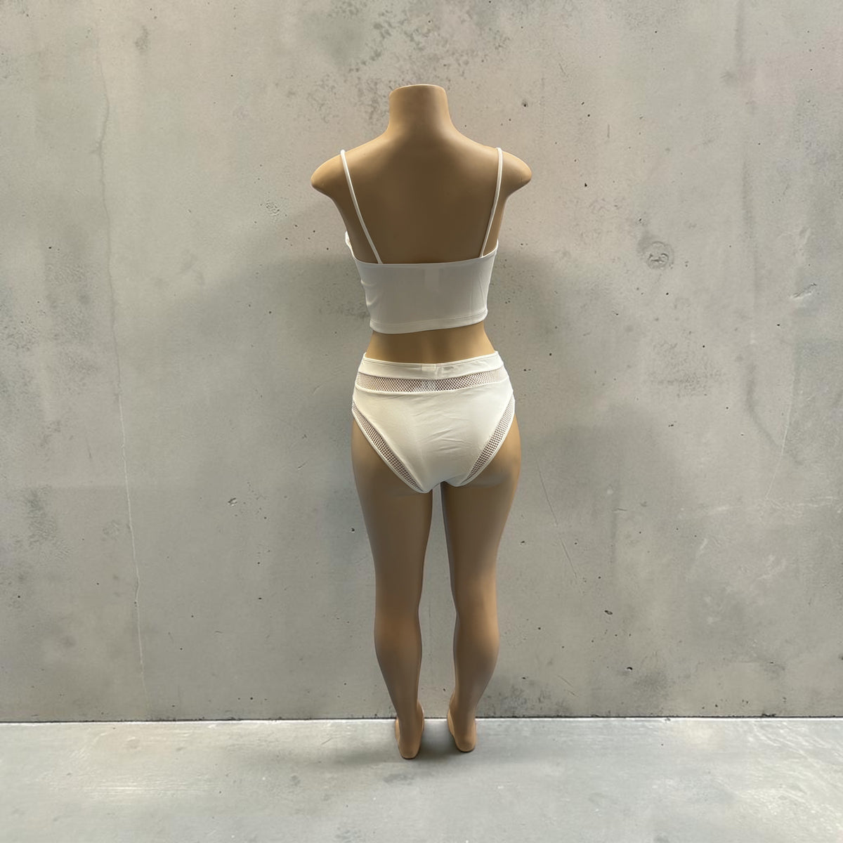 White High-Waist Mesh Insert Bikini Bottoms
