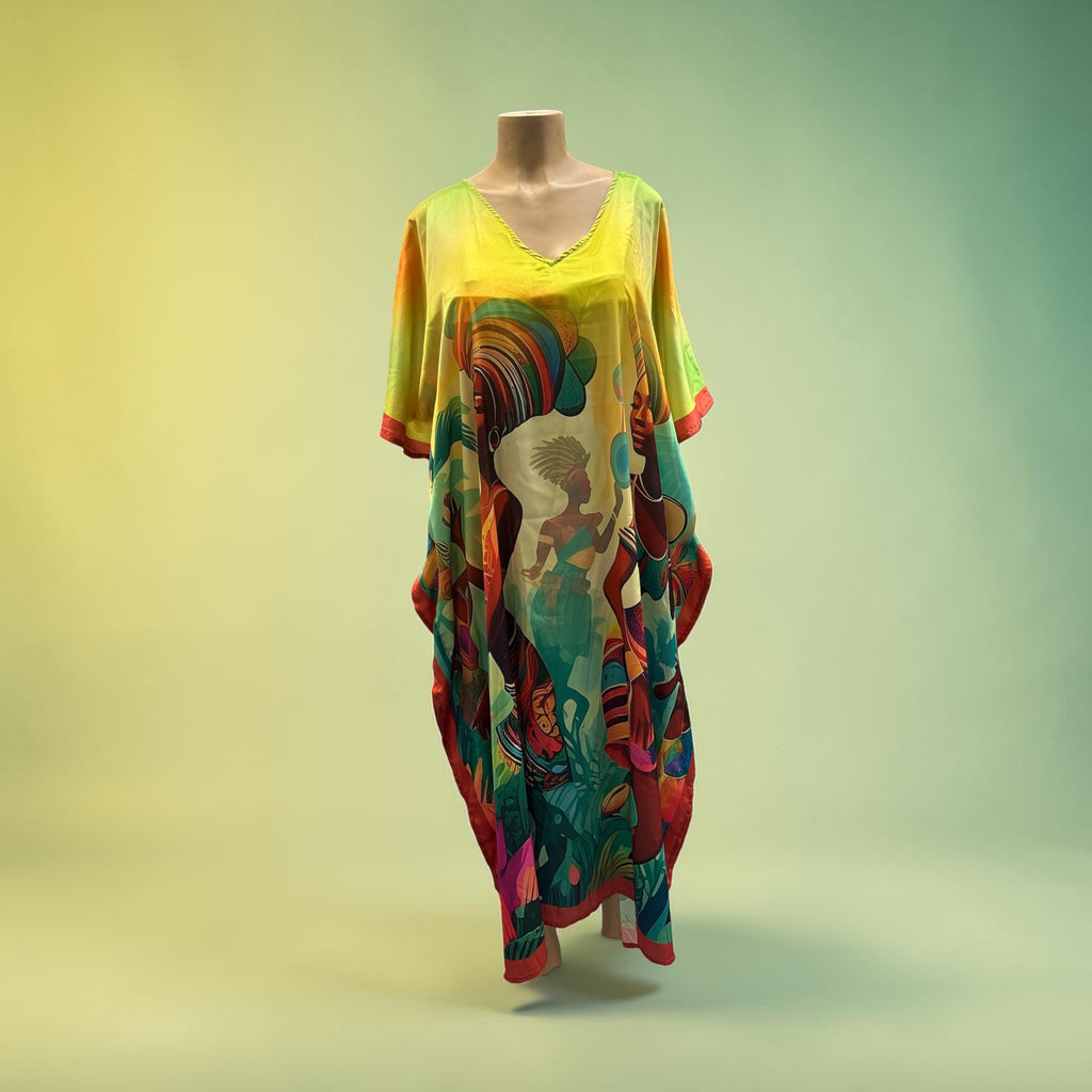 African Art Graphic Print Kaftan Maxi Dress