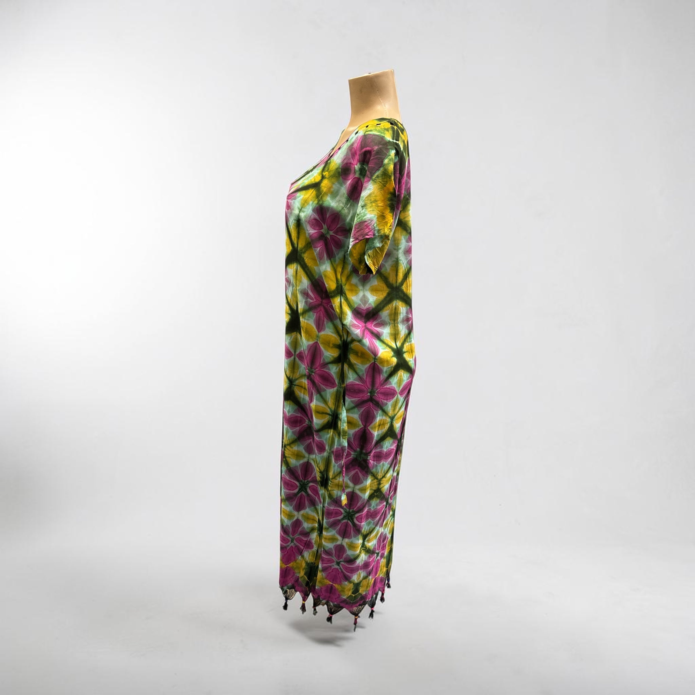 Bohemian Brown Tie-Dye Embroidered Kaftan Dress