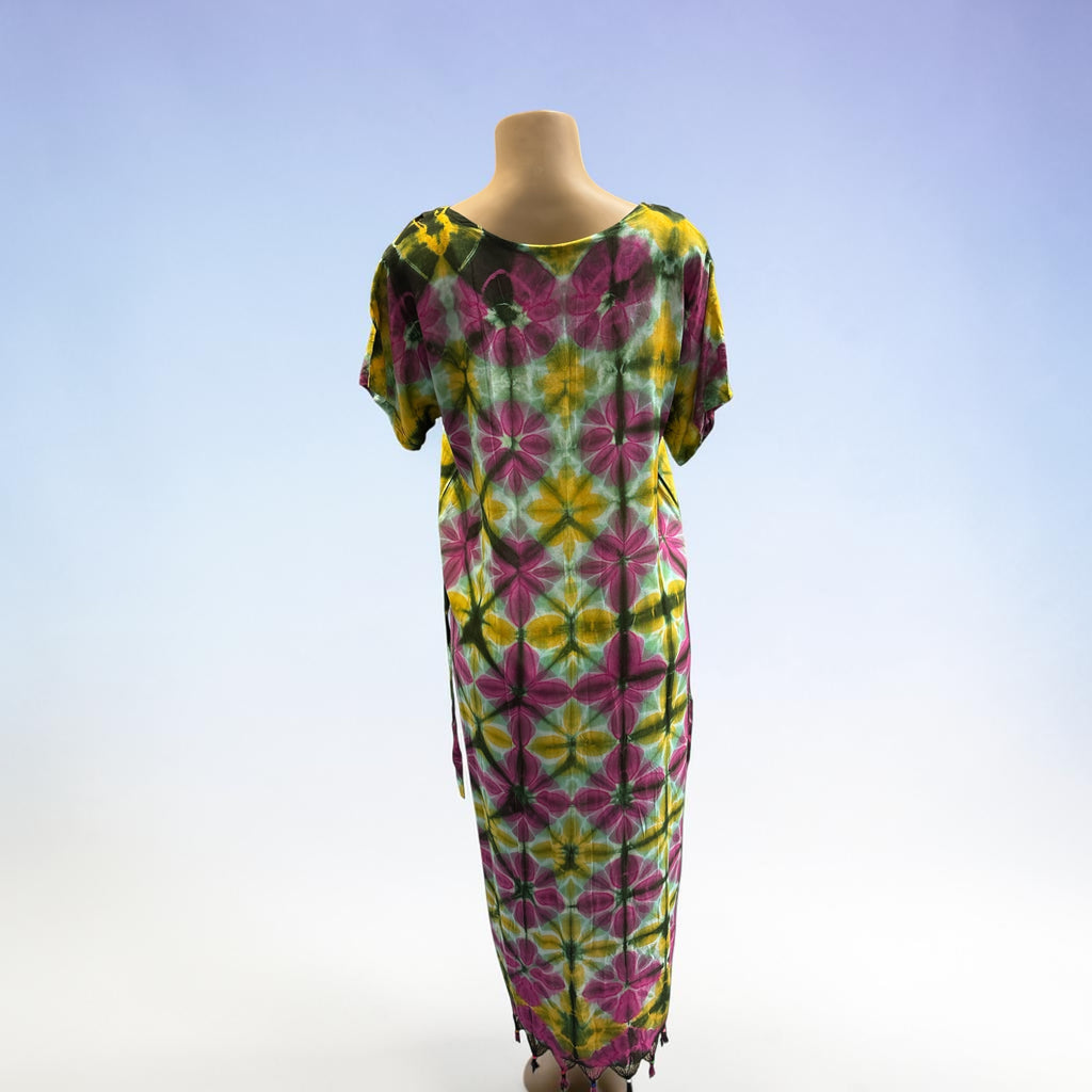 Bohemian Brown Tie-Dye Embroidered Kaftan Dress