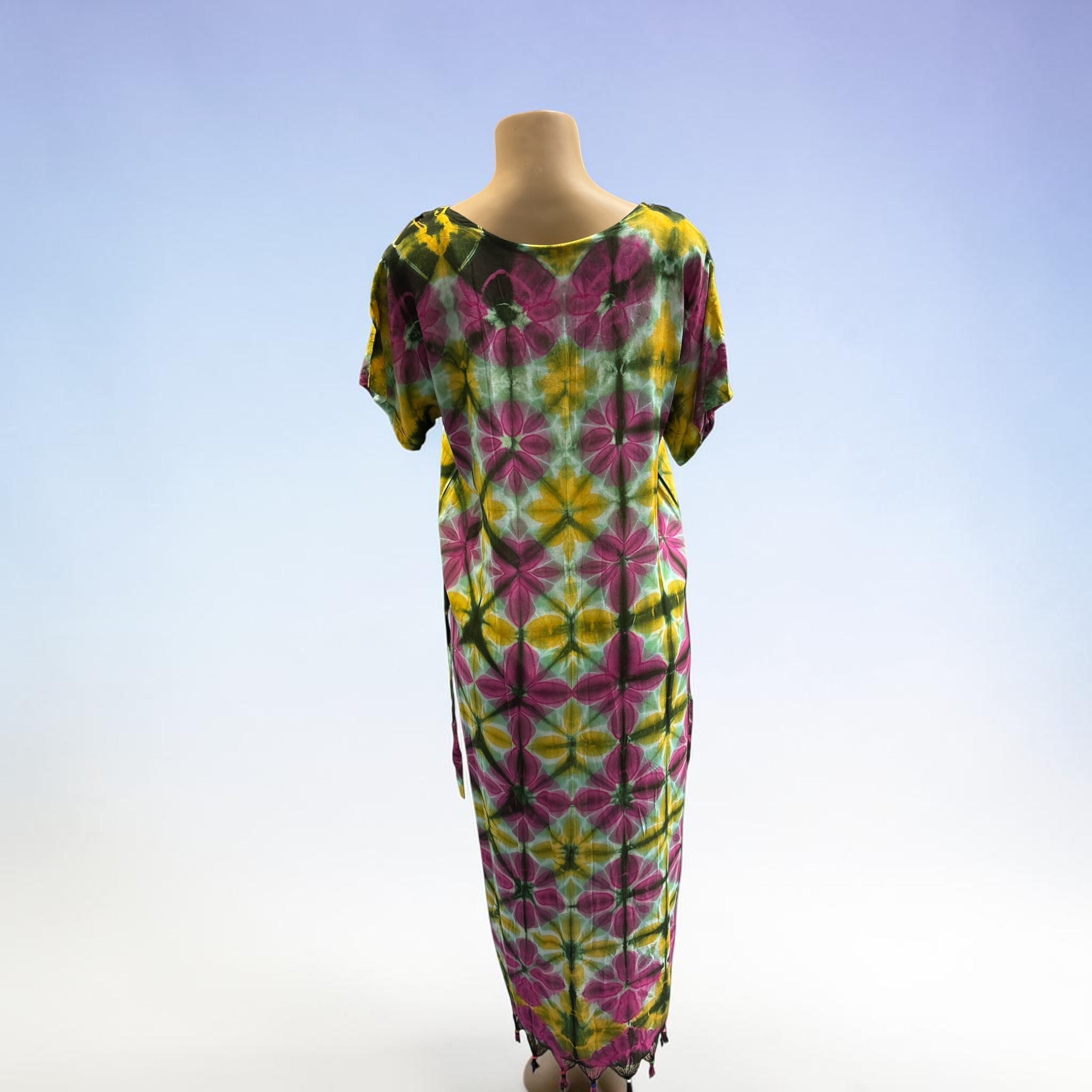 Bohemian Brown Tie-Dye Embroidered Kaftan Dress