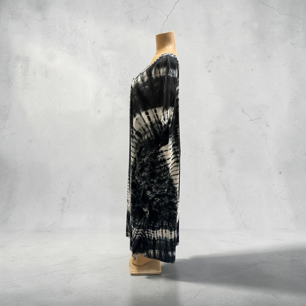 Bohemian Brown Tie-Dye Embroidered Kaftan Dress