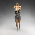 Black & White Striped Plunging Halter Knit Romper