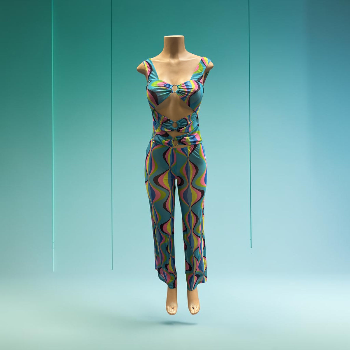 Retro Swirl Cut-Out O-Ring Jumpsuit
