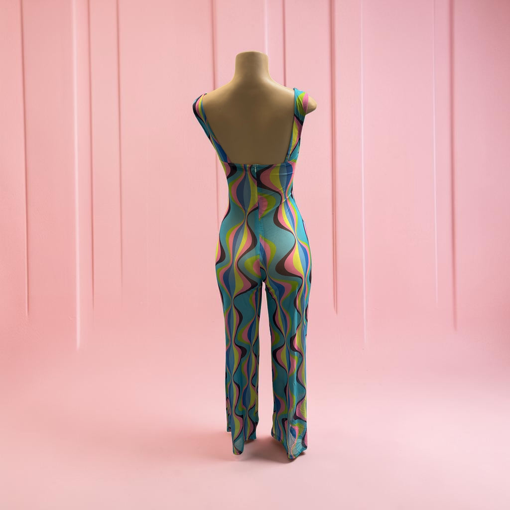 Retro Swirl Cut-Out O-Ring Jumpsuit