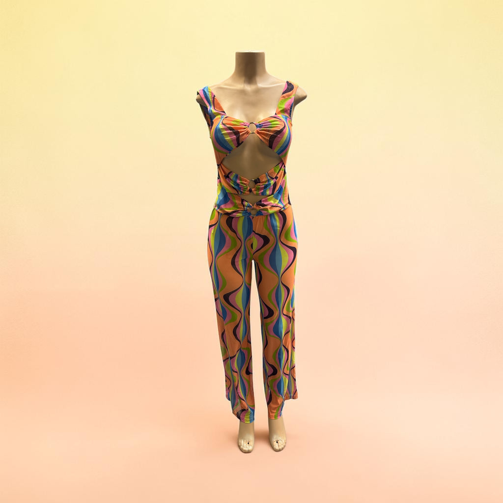 Retro Swirl Cut-Out O-Ring Jumpsuit