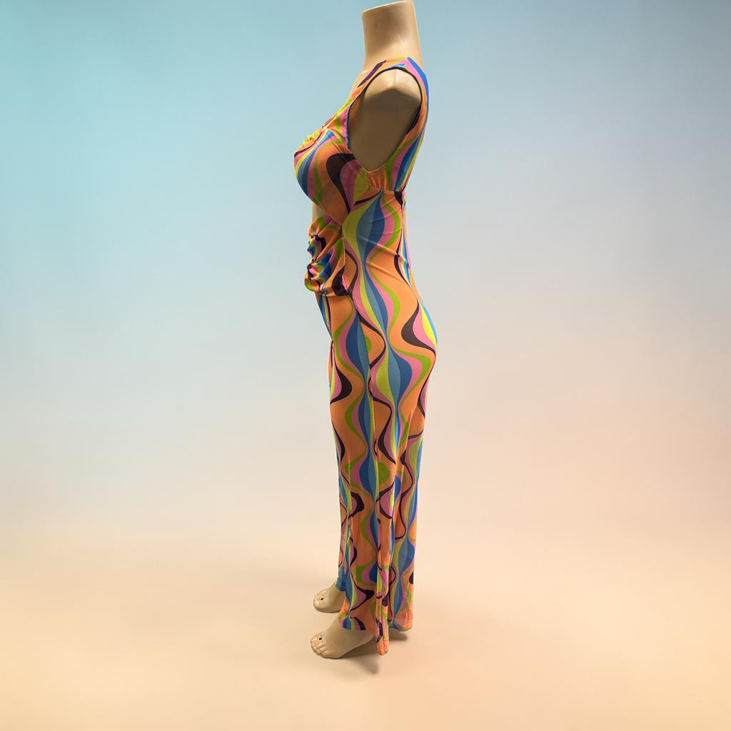 Retro Swirl Cut-Out O-Ring Jumpsuit