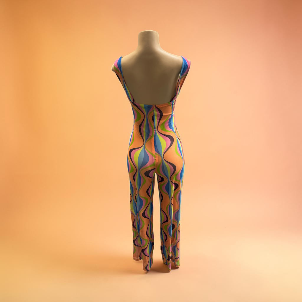 Retro Swirl Cut-Out O-Ring Jumpsuit