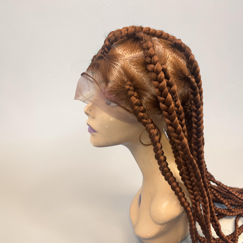 Copper Brown Star-Parted Jumbo Box Braided Lace Front Wig