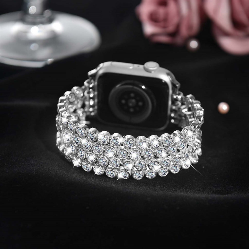 Crystal Diamond Bling Cz Silver Stretch Elastic Apple Watch