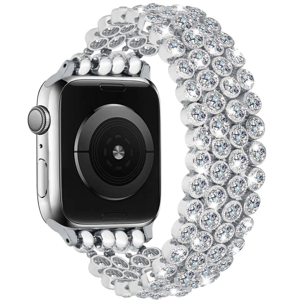 Crystal Diamond Bling Cz Silver Stretch Elastic Apple Watch
