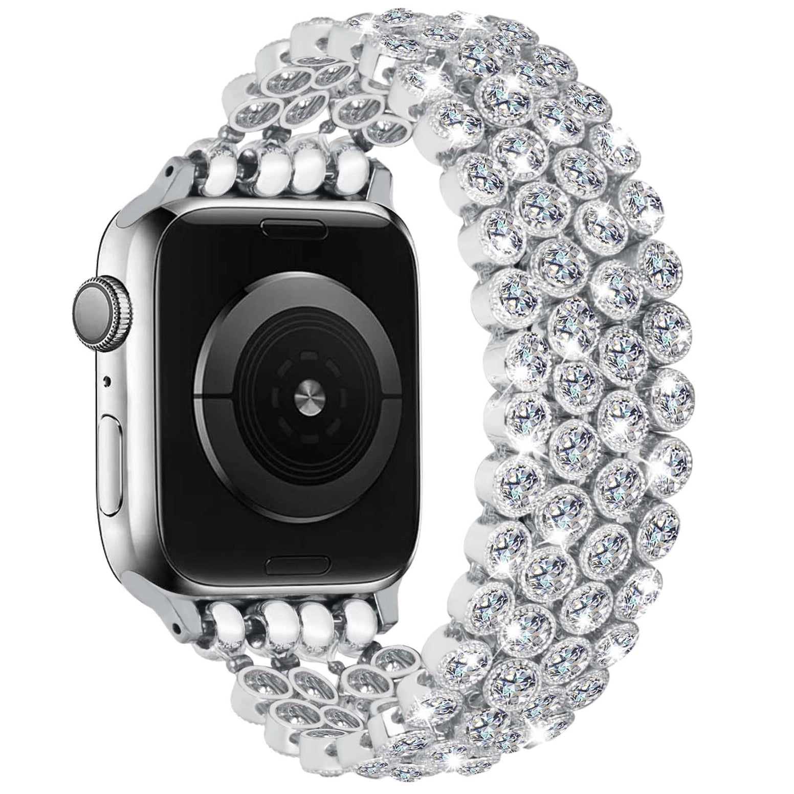 Crystal Diamond Bling Cz Silver Stretch Elastic Apple Watch