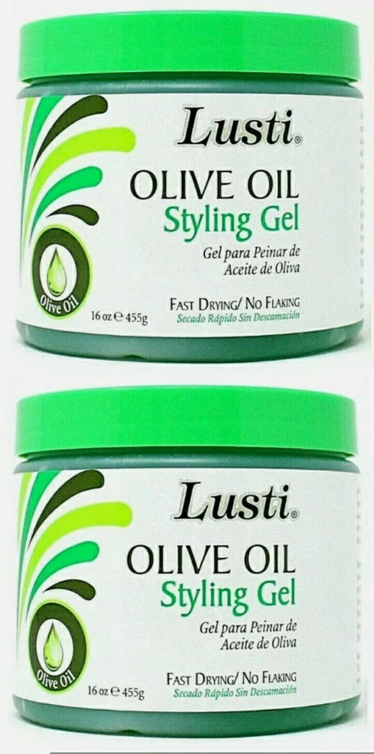 Lusti Olive Oil Styling Gel 16 oz (Pack of 2) | Fast Drying & No Flaking Hair Gel
