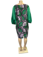 green satin bubble sleeves.