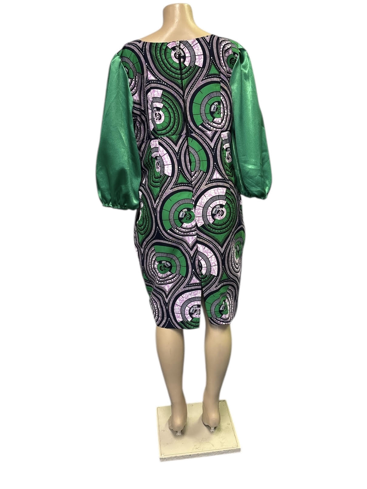 green satin bubble sleeves.