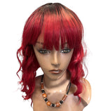 Short Red Ombre Bob Wig with Bangs and Dark Roots