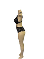 Daring Black Sheer Lace Cutout Underwire Teddy Lingerie