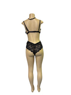 Daring Black Sheer Lace Cutout Underwire Teddy Lingerie