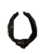 Stylish Faux Leather Knot Headband with Gold Chain Detail