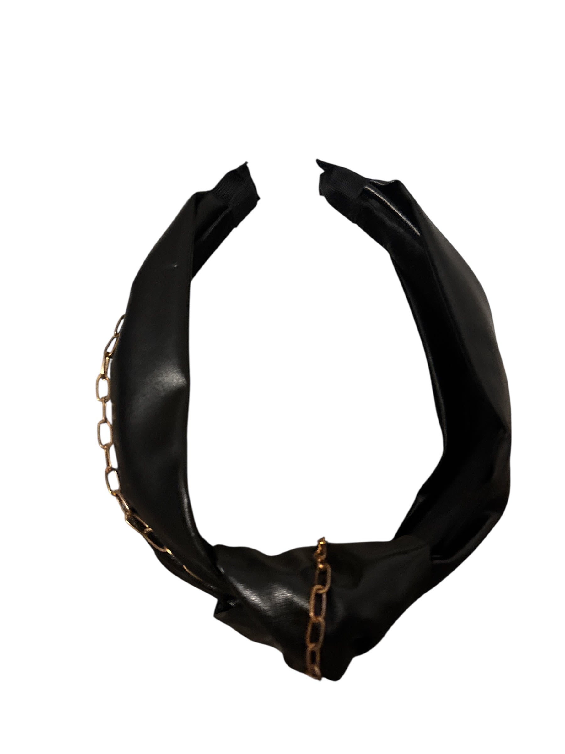 Stylish Faux Leather Knot Headband with Gold Chain Detail