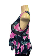 Romantic Pink Rose Mesh Tiered Peplum Top