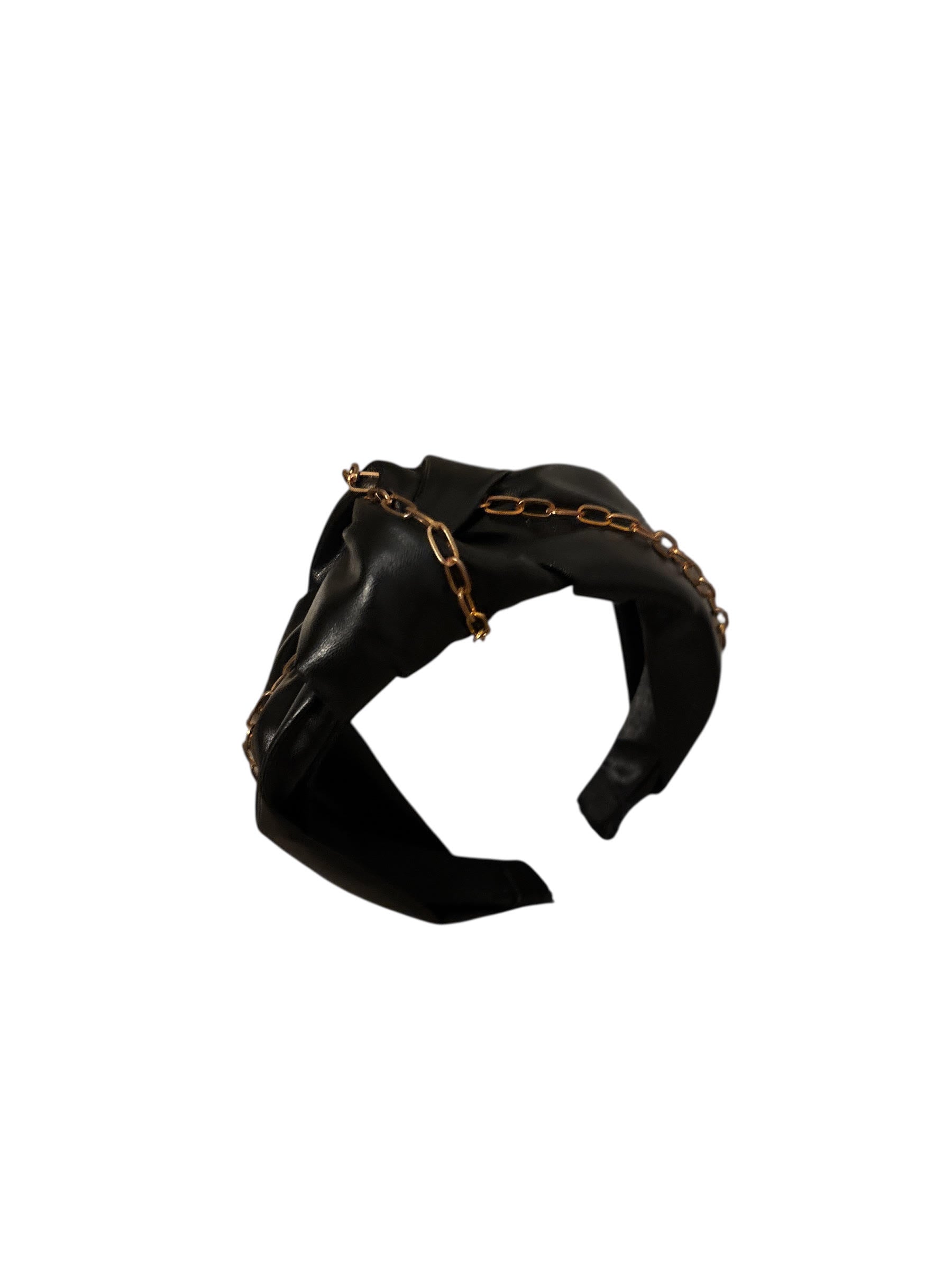 Stylish Faux Leather Knot Headband with Gold Chain Detail