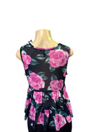 Romantic Pink Rose Mesh Tiered Peplum Top