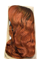 Short Red Ombre Bob Wig with Bangs and Dark Roots