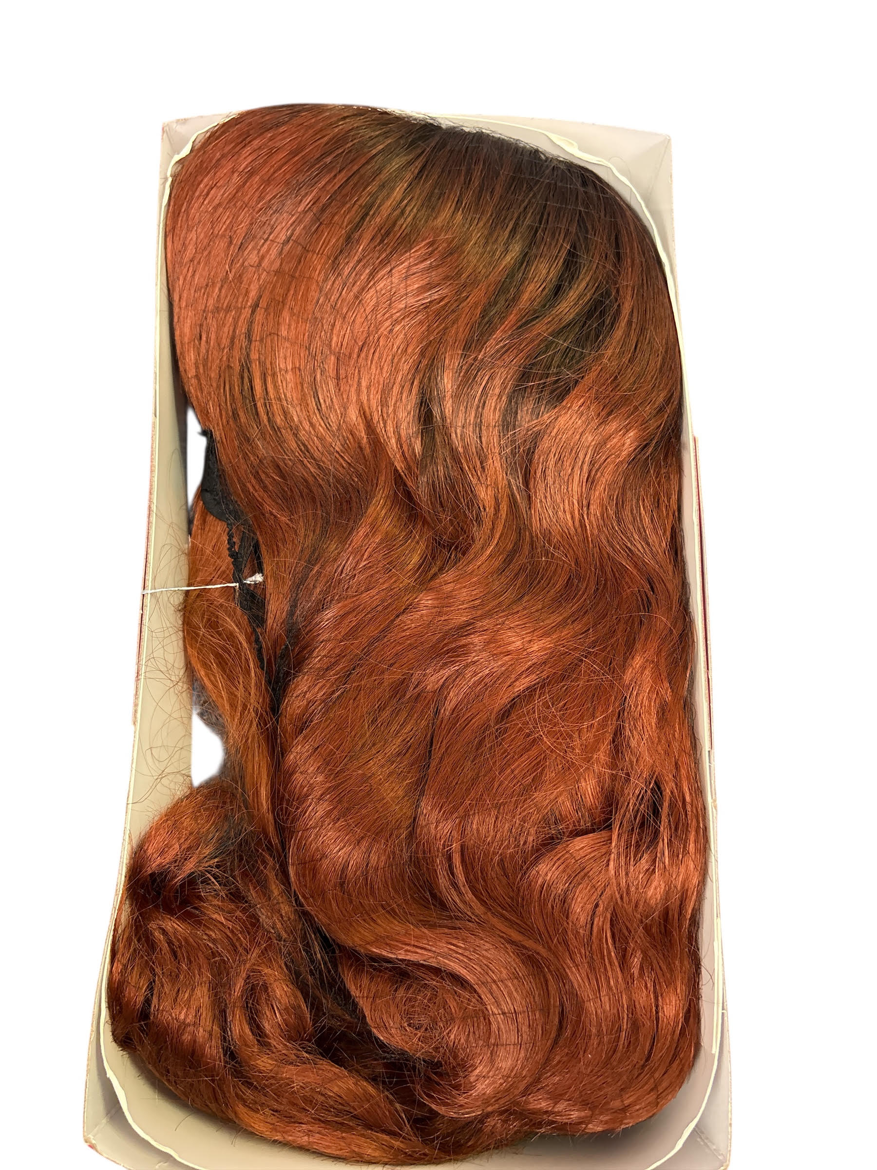 Short Red Ombre Bob Wig with Bangs and Dark Roots