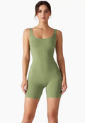 Women’s Sage Green Backless Workout Romper – Scrunch Butt Lifting Yoga Onesie