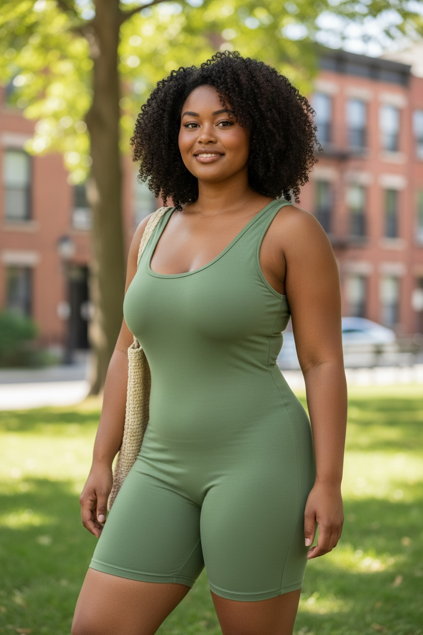 Women’s Sage Green Backless Workout Romper – Scrunch Butt Lifting Yoga Onesie