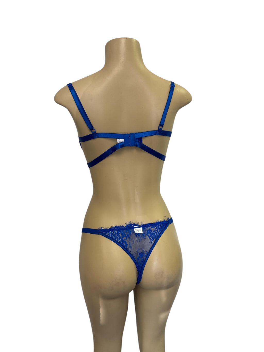 Royal Blue Sheer Lace Underwire Bra & Thong Lingerie Set