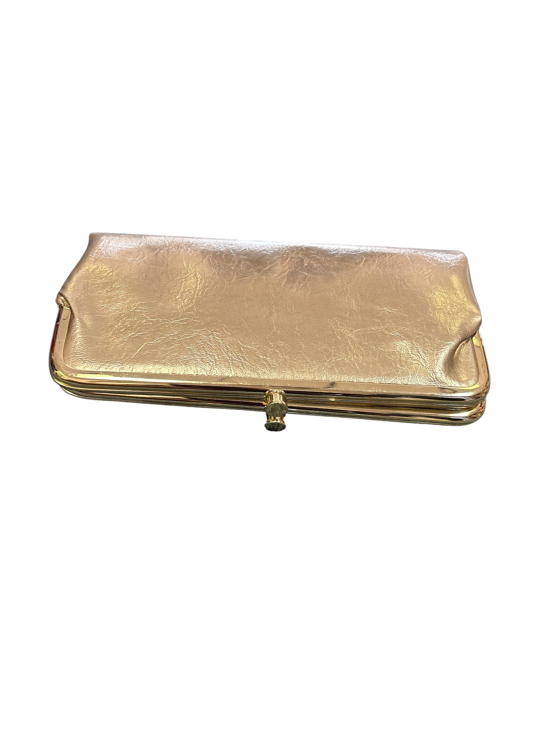 Gold kiss-lock clutch wallet