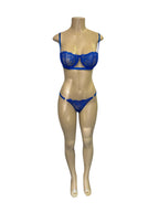 Royal Blue Sheer Lace Underwire Bra & Thong Lingerie Set